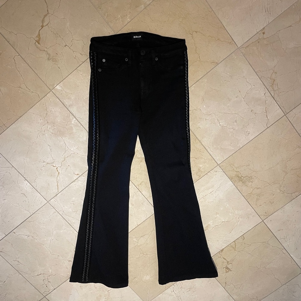 Hudson Black Jeans with Side Leather Woven Detail